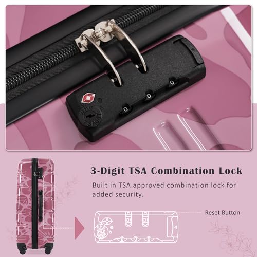 3-Piece Hardshell Spinner Luggage Set with TSA Lock - Lightweight & Durable PC Suitcases (20"+24"+28") | Summer-Inspired Print, Scratch-Resistant, Secure Zippers & Telescoping Handle (Pink Purple)4