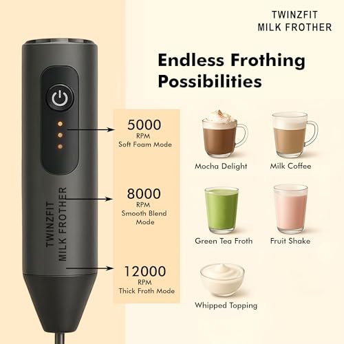 Image of Coffee Frother Electric Rechargeable Coffee Maker Machine for Home Electric Coffee Frother Machine & Milk Whisker with Dual Spring Tech | Free Recipe Book