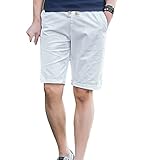 Imported Homme Confortable Chino Short en Lin Bermuda Pantacourt Grande Taille Shorts de Plage Loose Fit L Blanc