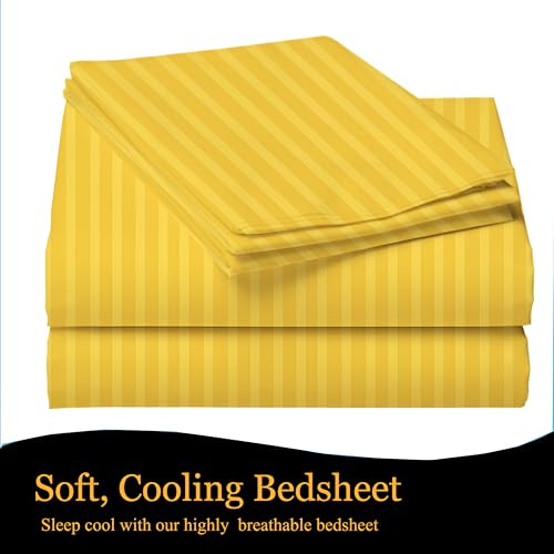 Image of 220 Cotton Feel Glace Cotton Double Bedsheet with 2 Pillow Cover (90x90 inch) Yellow