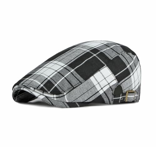 meioro Men's Striped Plaid Newsboy Hat Cabbie Beret Ivy Flat Cap Adjustable Gatsby Hat Hunting Driving Cap(Classic, Black)