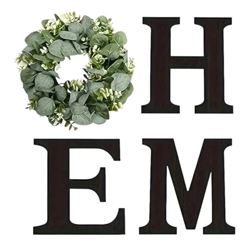 ycezw Panneaux intérieurs, lettres en bois - décor avec couronne d'eucalyptus artificielle pour salon appartement maison pendaison de crémaillère fête de mariage