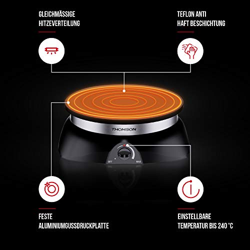 Thomson Crepe Maker mit Antihaftbeschichtung, 1250 Watt, große Heizplatte (33 cm), Temperatur regulierbar, abnehmbares… – Bild 4