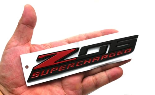 Image of C7 Z06 Supercharged Emblem 3D Badge Nameplate Logo Replacement for 2015-2019 C7 Corvette 6 inch x 7 /8 inch (Black Red)