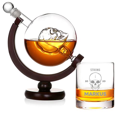 polar-effekt Whisky Skull Karaffe 850 ml Set mit Gravur - Motiv: Totenkopf - personalisiertes...