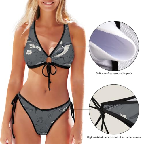 Bikinis de cuerda para mujer con estampado elegante de pájaros 5