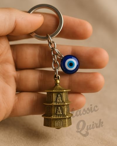 Image of Evil Eye Hooked Guardian Bell Keychain - Protective Lucky Charm Bell with Clip Hook for Bike, Car, Key & Bag | Spiritual Good Luck Talisman Gift