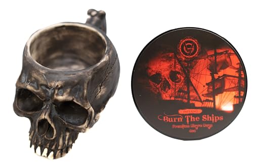 Burn The Ships Shave Bowl & Cream | Lather Scuttle Mug | Wet Razor Set | Skull Ceramic Kit