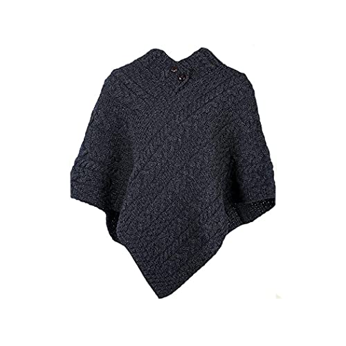 Image of Aran Woollen Mills Ladies Cable Knit Poncho With Buttons