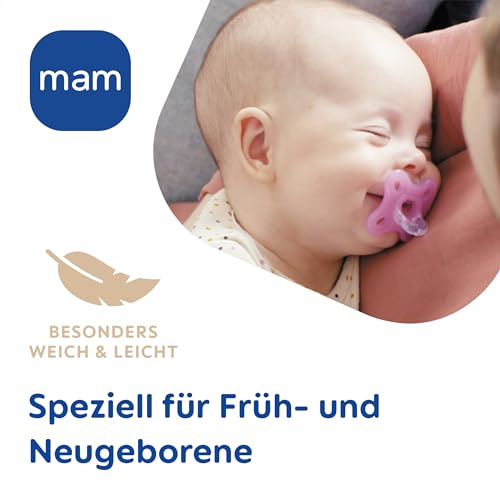 MAM Comfort Schnuller | 0-3 Monate | Schnuller für Frühgeborene und Neugeborene | stillfreundlicher Babyschnuller | besonders klein & leicht | extra sanft | 100% Silikon | blau/beige | 2 Stück 5