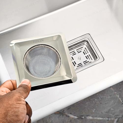 Image of Square Stainless Steel Kitchen Strainer 11 CM Sink Jali, Drain Filter, Anti Clogging Mesh Hair Catcher Drain Cover (ONLY for Square Sink) (New VER 2.0)