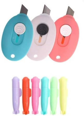 FIVE BEE Pack of 3 Mini Retractable Utility Knife- Box Cutter Letter Opener- Safety Blade|Pocket Sized| blue1,pink1,white1 (3)
