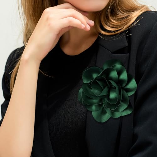 Image of 2Pack 6inch Extra Large Satin Brooches Lapel Pins Dainty Elegant Fabric Camellia Rose Flower Brooch Pin for Women Wedding Part Dance Clothes Accessories Jewelry