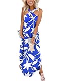 ANRABESS Women’s Casual Summer Maxi Dress Sexy Slit Side Sleeveless Loose Beach Long Sundress Vacation Outfits with Pockets White Tulip Floral Small