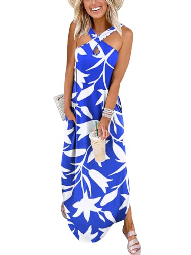 ANRABESS Women’s Casual Summer Maxi Dress Sexy Slit Side Sleeveless Loose Beach Long Sundress Vacation Outfits with Pockets
