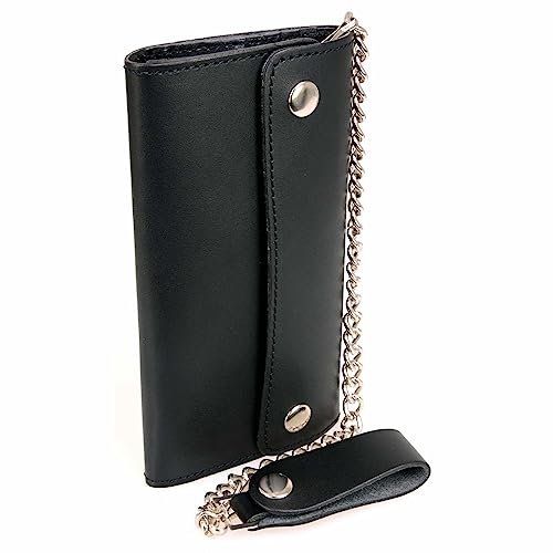 Image of Milwaukee Leather MLW7889 Men's 7.5 inch Black Premium Leather Soft Biker Wallet - Bi-Fold Anti-Theft Stainless Steel Chain
