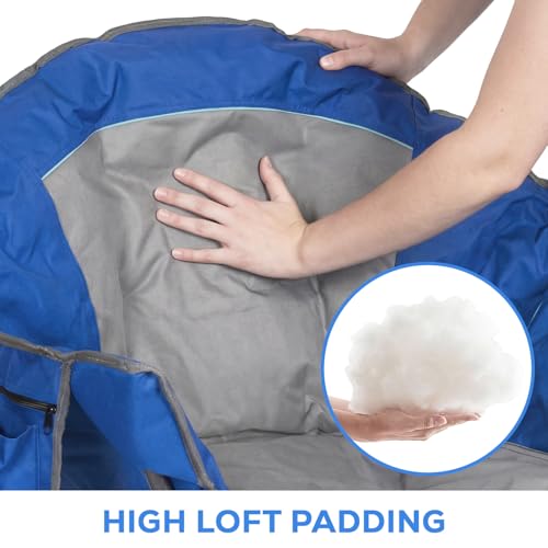 Image of Romswi 2-Pack Oversized XXL Padded Camping Chairs for Adults, 500lbs Heavy Duty Support, 500G Ultra-Thick Cushion Sofa-Like Comfort, Folding Lawn Chair with Cooler Bag & Side Pockets, Blue /Gray