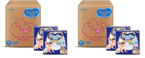 Image of MamyPoko Pants Extra Absorb Baby Diapers, Medium (M), 148 Count, 7-12 kg (Pack of 2)
