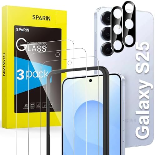 SPARIN für Samsung Galaxy S25 Panzer Schutz Glas, 3+2 Stück | Fingerabdruck-ID Unterstützen, mit Rahmen Positionierhilfe, 9H Härte, Kratzfest, HD-Klar