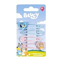 CERDÁ LIFE'S LITTLE MOMENTS Bluey & Bingo Set mit 4 Haarnadeln mit Glitzer – Metall-Haarspangen für Mädchen mit Glitzer in Rosa und Blau – offiziell lizenziertes Haar-Zubehör