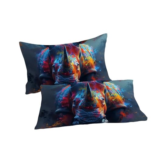 Housse de couette rhinocéros coloré parure de lit microfibre hypoallergénique lit double - 7