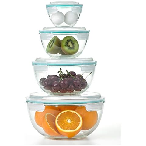 Glasslock Mixing Bowl with Latching Lids 8-Pieces Set – Airtight, Leakproof, BPA Free Lids, Nesting, Meal Prep, Baking, Salad, Food Storage & Serving Bowl, Microwave, Fridge & Freezer, Dishwasher Safe Cover