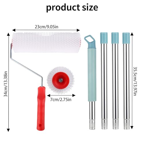 bssmmai Stachelwalze Ausgleichsmasse 23 cm Entlüftungsroller mit 1.5 m Lange Stange, Stachelwalze Handstachelwalze Entlüftungsroller zur Entlüftung von Bodenbeschichtungen
