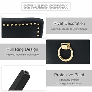 Modern Leisure Linen Dining Chairs Set of 2, Upholstered Dining Chair with Solid Wood Legs, Mid-Century Dining Room Chairs with Pull Ring and Tufted Backrest, Black Modern Leisure Linen Dining Chairs Set of 2 Upholstered Dining Chair with Solid Wood Legs Mid Century Dining Room Chairs with Pull Ring and Tufted Backrest Black