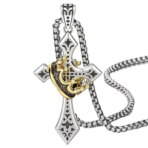 1pcs Men's and Women's Stainless Steel Punk Cross Crown Pendant Necklace Retro Thai Silver Necklace Party Jewelry Gift, Retro Thorn Cross Pendant, Jesus Christ Cross Chain