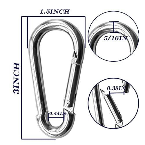 50Pack Heavy Duty Carabiners M8 5/16\" Spring Snap 3Inch Zinc-Galvanized Steel Carabiner Clips Chain Quick Links Safety Connector for Hammock Swing Fitness Gym Outdoor Supplies Boating