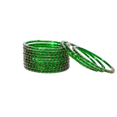 Image of Glass Bangles Set for Women | Raindrop Design Bangles with Crystal Embellishments | Traditional Indian Wedding & Glass Bangles for Women | Pack of 12