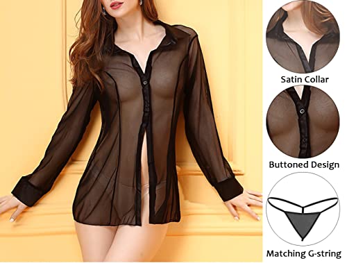 Image of Xs and Os Women's Sheer Mesh Shirt Babydoll Lingerie