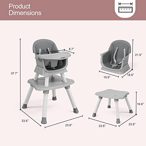 Umomo Baby High Chair, 6-In-1 Convertible Highchair For Babies And Toddlers/Table And Chair Set/Toddler Chair With Safety Harness, Removable Feeding Tray, Dark Gray #TOP5