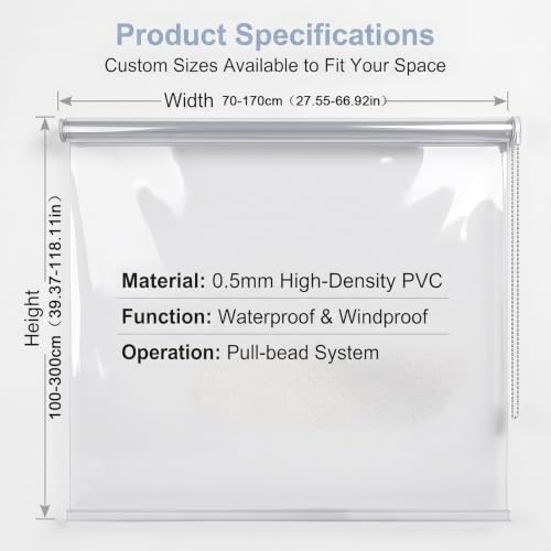 Store enrouleur PVC transparent 90x140cm isolant et imperméable pour extérieur - 3