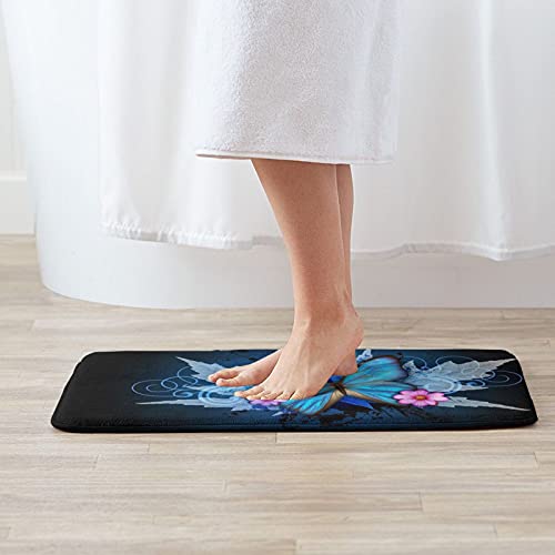 Bathroom Rug Washable Tub Non Slip Bath Mats Butterfly Blue Carpet Absorbent Kitchen Shower 19.5 X 31.5 Inch #TOP3