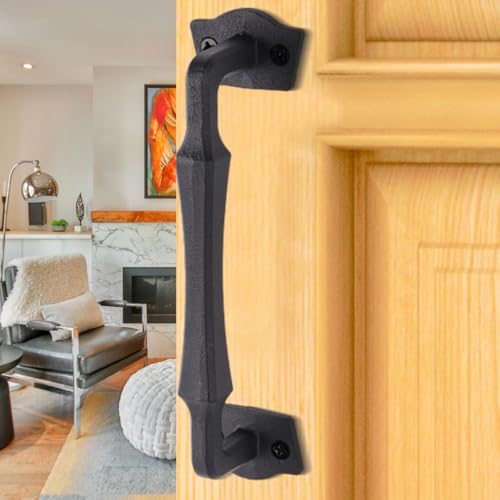 Image of 10 Inch Colonial Tapered Barn Door Handle - Black Cast Iron Pull for Sliding Doors, Gates, Sheds, Fences, Closets - Indoor Outdoor Farmhouse Hardware