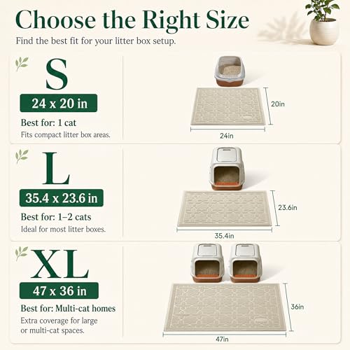 Image of Yimobra Cat Litter Mat, Easy Clean Trapping PVC Mat with Waterproof Backing and Non Slip Bottom, Scatter Control Pad for Litter Box, 24 inchx20 inch, Beige