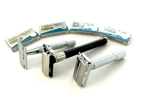 3pcs Old School Old Timers Classic Safety Razors Men’s Gift Set w/20pcs Double Edge Razor Blades