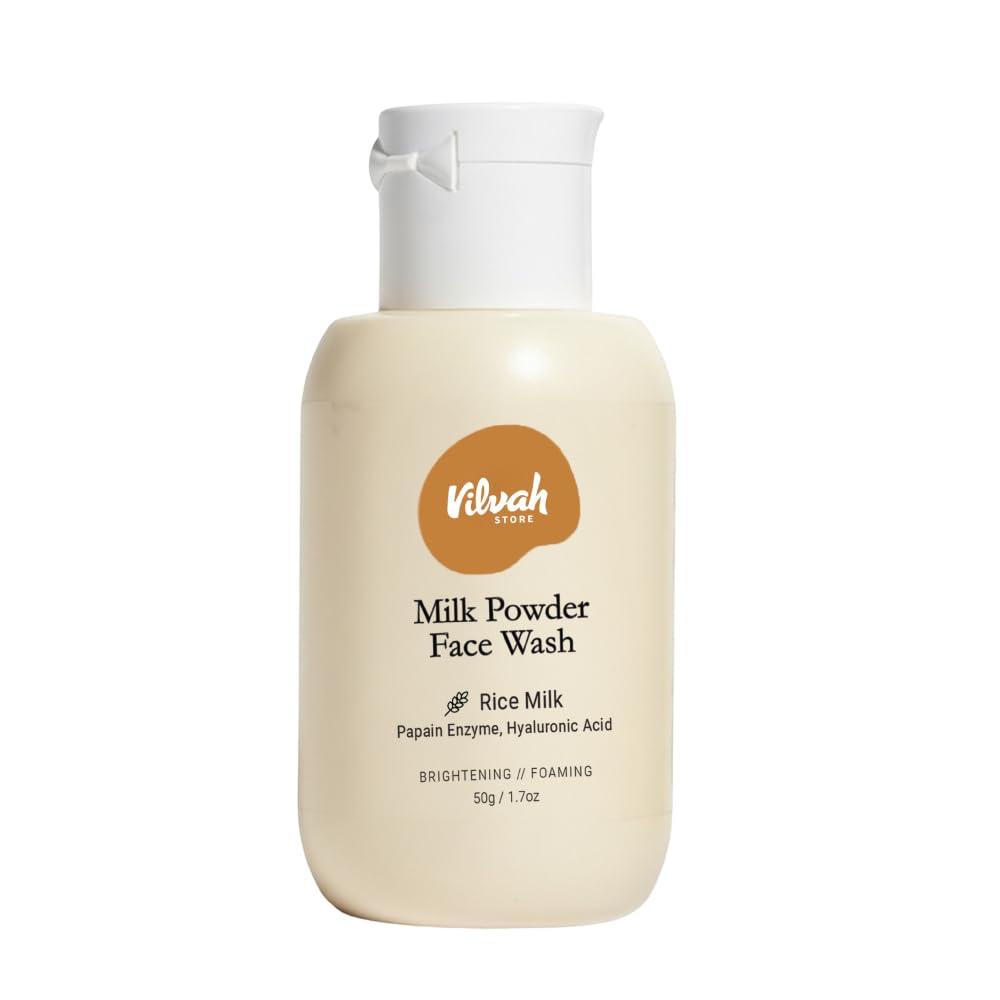 Vilvah Store Milk Powder Face Wash | Gentle Exfoliation & Deep Cleansing | Enriched with Rice Milk, Rice Silk,Rice Powder | For Normal to Oily & Acne Prone Skin | Unscented | Men & Women | 50G