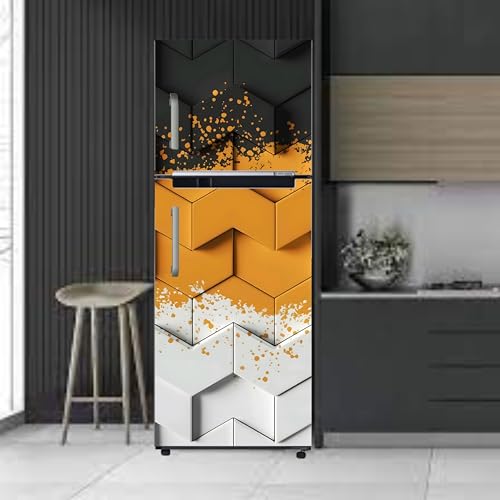 Image of DesignDecor Vinyl 3D Flower Fridge Sticker, 24x60 cm, Marble Texture, Double Door Refrigerator (Yelow)