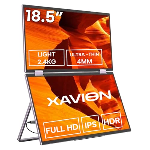 Image of XAVION 18.5 inch Tri-Screen Portable Foldable Dual Monitor with Single Wire | Triple Monitor Compatible with Windows OS | Laptop Screen Extender (18.5 Inch)