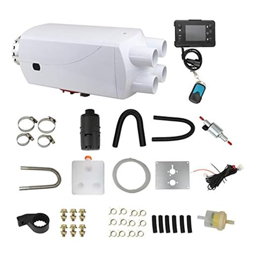 AIWKR luftvärmare 5 KW luft diesel uppvärmning fordonsvärme 4 hål lufthyllning snabb värmefläkt för lastbilar, båt, bilhängare, husbilar, husbilar (färg: B, storlek: 12 V)