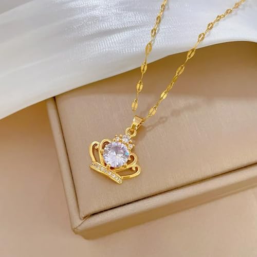 Generic 14K Yellow Gold Regal Crown Pendant Necklace - Queen Crown Charm with Chain - Perfect for Women & Special Occasions3
