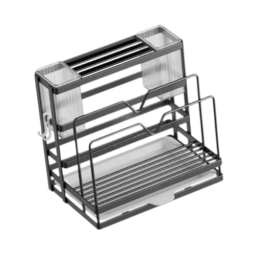 Bothyi Kitchen Cutlery Holder Storage Rack Space Saving Practical Multipurpose Draining Rack with Tray for Pot Pan Lid Cutting Board, Gray