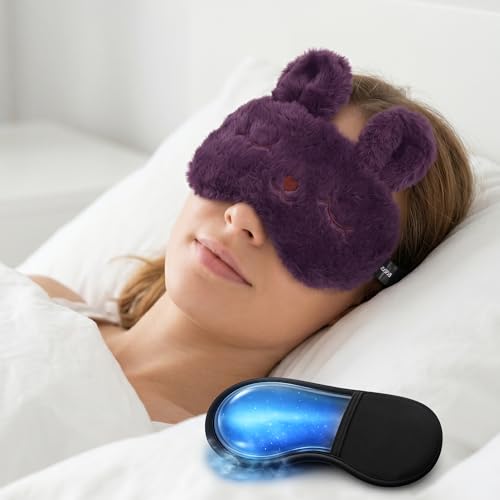 Image of Jenna Eye Mask for Sleeping with Adjustable Strap Super Soft Sleeping Mask Blind Fold for Comfortable Sleep Travelling Sleep Mask Pad for Girls Sleeping (Bunny-Purple-Gel)