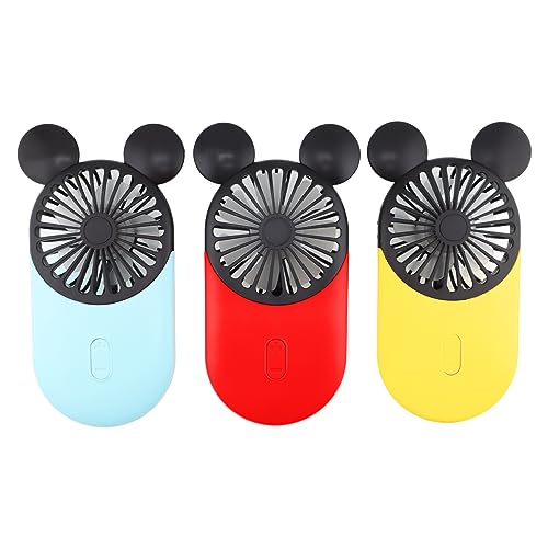 DecoLife Cute Handheld Mini USB Fan Rechargeable Portable Fan 3 Adjustable Speeds and Wearable Accessories Pocket Size for Indoor Or Outdoor Activities 3 Pack (Red+Yellow+Blue)