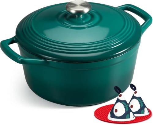 Overmont Cocotte Ronde en Fonte Émaillée 26 cm 5,2 L,Bleu Lac Dégradé