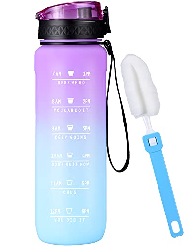 32oz Water Bottles With Time To Drink, Motivational Sports Water Bottles with Time Marker, BPA Free, Locking Flip Lid Portable Reusable Tritan Drinking Bottles for Fitness, Gym and Outdoor Sports