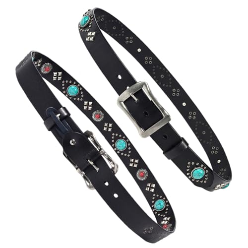 Fashion Rivet Leather Belts Studded Decoration Adjustable Prong Buckle Metal Punk Rock Style Neutral Jeans Belt(105cm/waist:35", Black)2