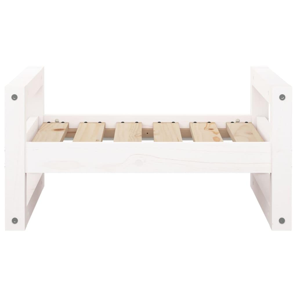 Cama para perros de madera de pino maciza, espacio para dormir estable para perros en blanco, diseño atemporal para perros pequeños, 55,5 x 45,5 x 28 cm, construcción robusta para el salón